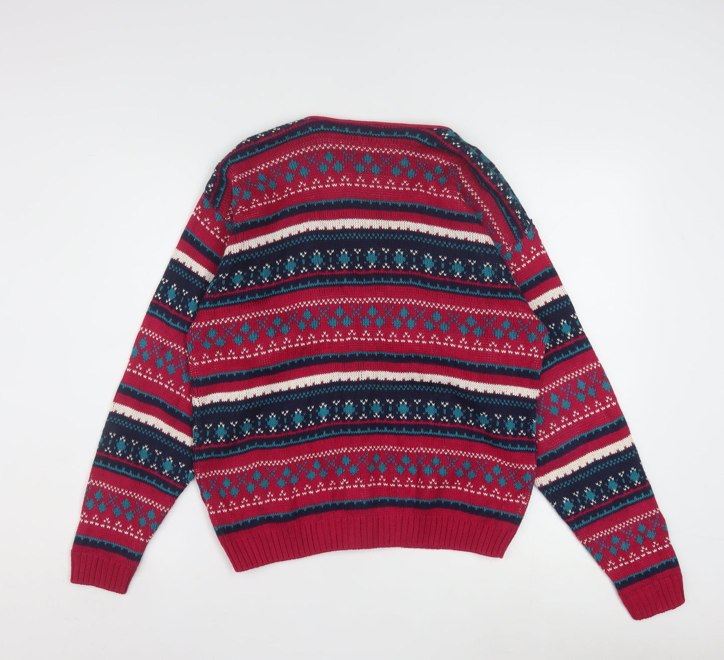 Lands' End Women's Red Fair Isle Cotton Cardigan Size L