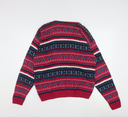 Lands' End Women's Red Fair Isle Cotton Cardigan Size L