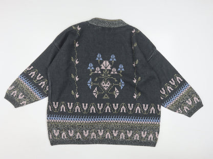 Editions Womens Grey Metallic Knit Bohemian Crew Neck Pullover Jumper One Size