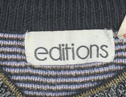 Editions Womens Grey Metallic Knit Bohemian Crew Neck Pullover Jumper One Size