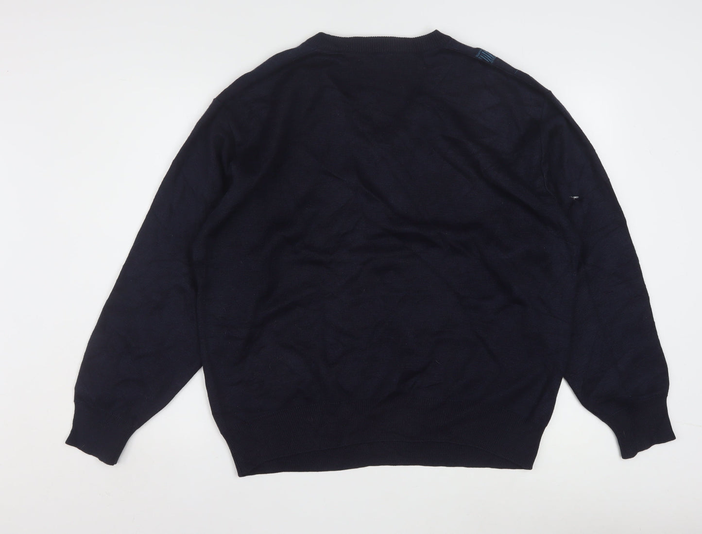Gabicci Men's Blue Geometric V-Neck Pullover Jumper L Retro Acrylic