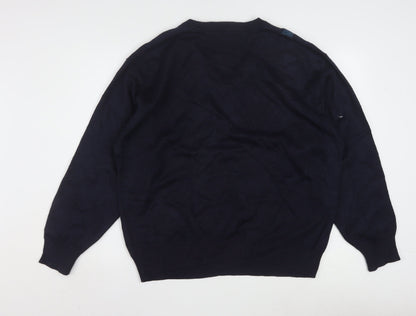 Gabicci Men's Blue Geometric V-Neck Pullover Jumper L Retro Acrylic