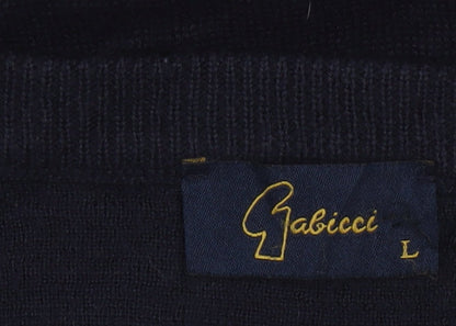 Gabicci Men's Blue Geometric V-Neck Pullover Jumper L Retro Acrylic