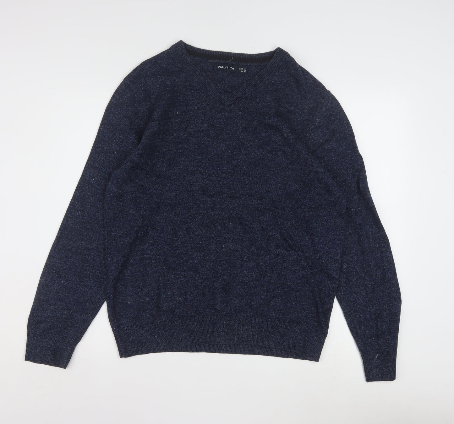 Nautica Men's Blue Cotton V-Neck Pullover Jumper Size S