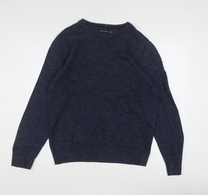 Nautica Men's Blue Cotton V-Neck Pullover Jumper Size S