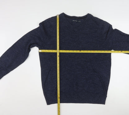 Nautica Men's Blue Cotton V-Neck Pullover Jumper Size S