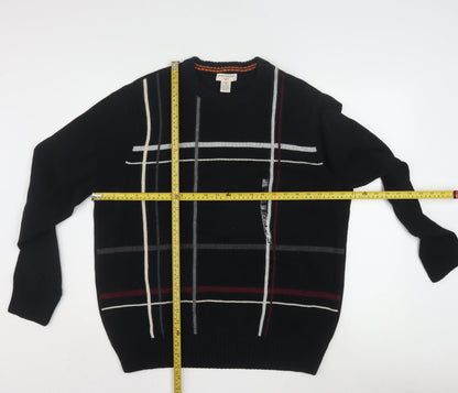 Dockers Men Black Check Cotton Crew Neck Pullover Jumper L