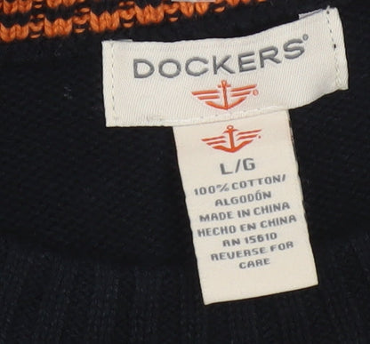 Dockers Men Black Check Cotton Crew Neck Pullover Jumper L