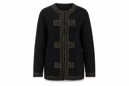 Nonpareil Women's Black Acrylic Cardigan Small Embellished Trim