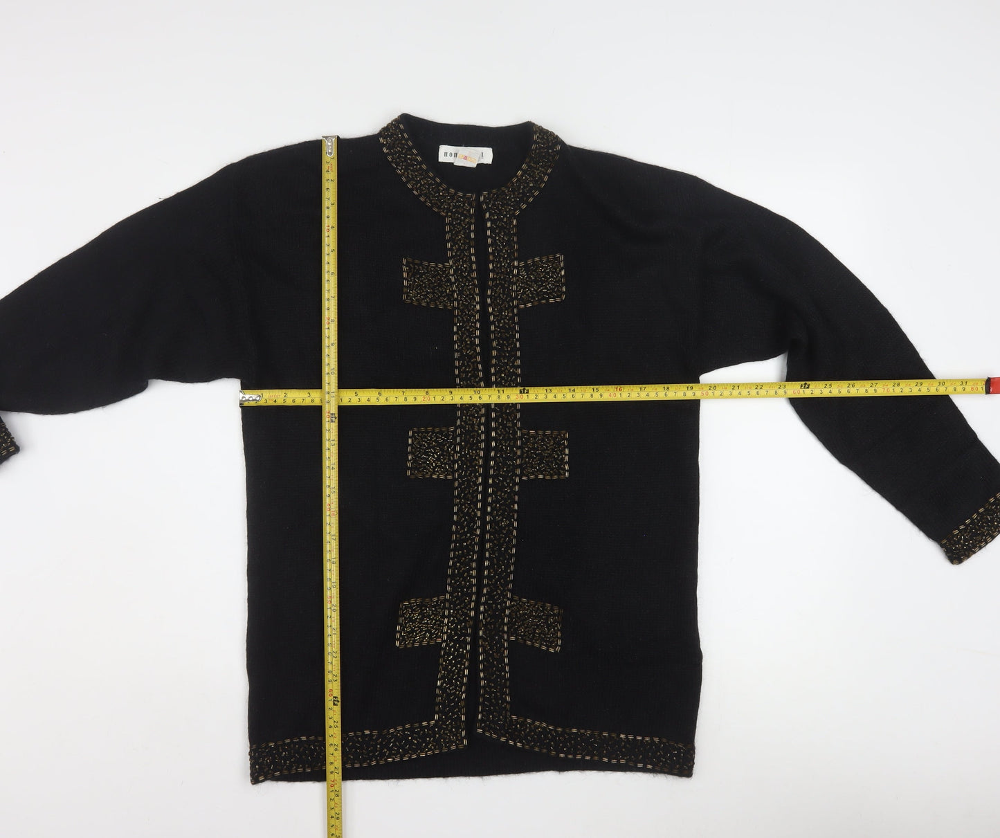 Nonpareil Women's Black Acrylic Cardigan Small Embellished Trim