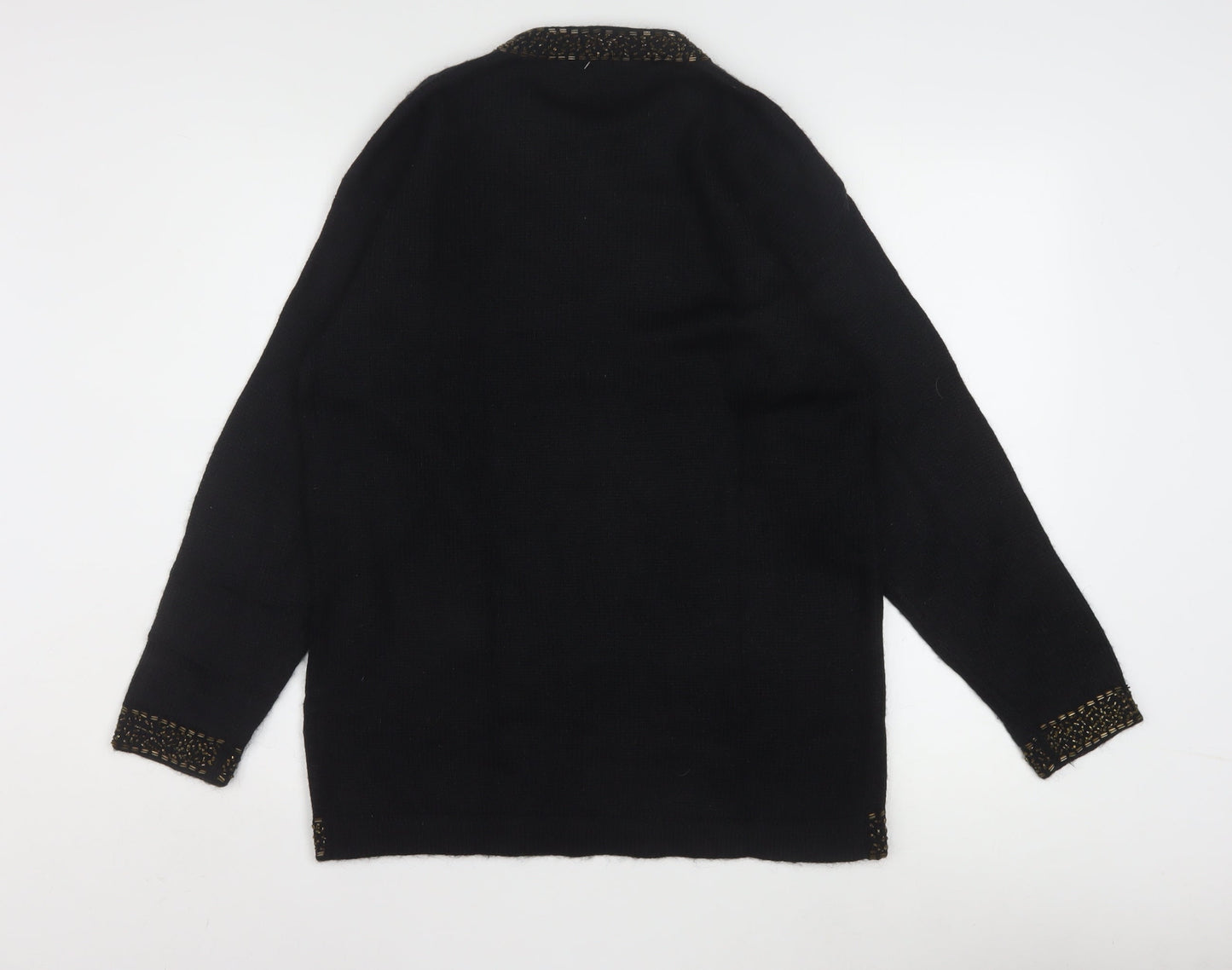 Nonpareil Women's Black Acrylic Cardigan Small Embellished Trim