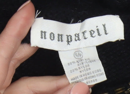 Nonpareil Women's Black Acrylic Cardigan Small Embellished Trim