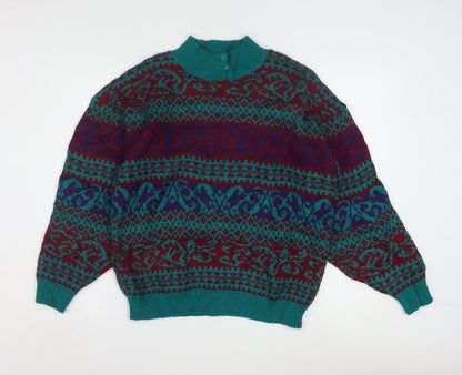 Gina Peters Men's Multicoloured Retro Mock Neck Pullover Jumper M