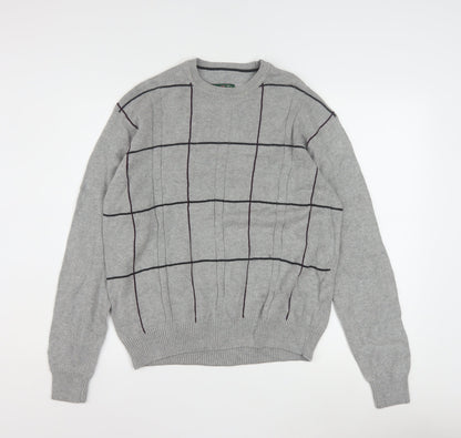 David Taylor Men's Grey Check Cotton Pullover Jumper Size S