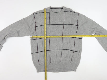 David Taylor Men's Grey Check Cotton Pullover Jumper Size S