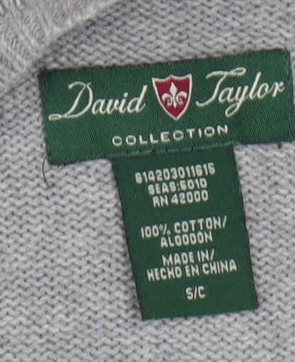 David Taylor Men's Grey Check Cotton Pullover Jumper Size S