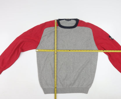 Nautica Men's Grey Red Cotton Crew Neck Pullover Jumper M