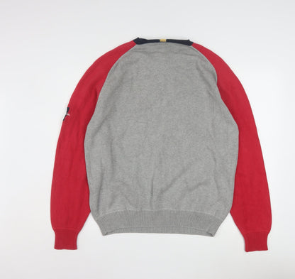 Nautica Men's Grey Red Cotton Crew Neck Pullover Jumper M