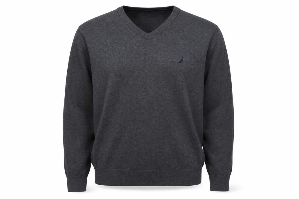 Nautica Men’s Grey V-Neck Pullover Jumper L Cotton Blend