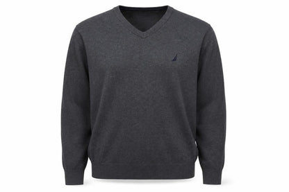 Nautica Men’s Grey V-Neck Pullover Jumper L Cotton Blend