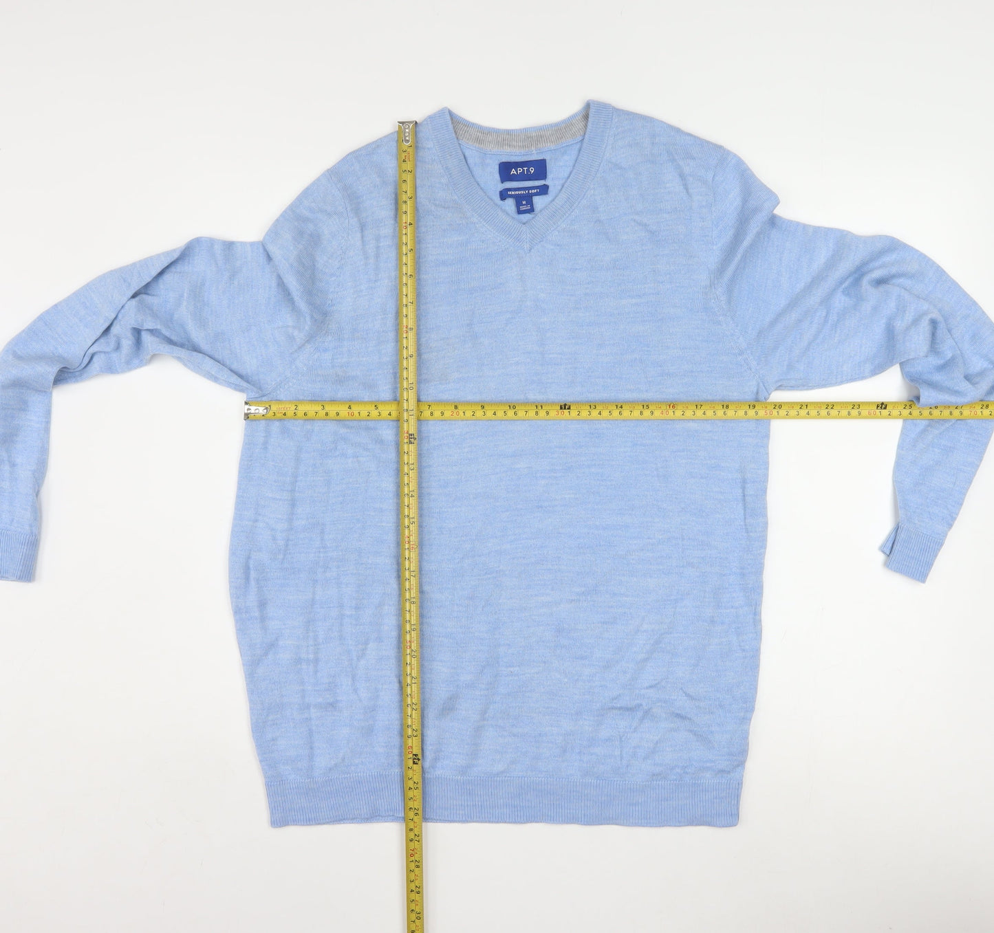 APT.9 Men's Blue V-Neck Lightweight Pullover Jumper Size M
