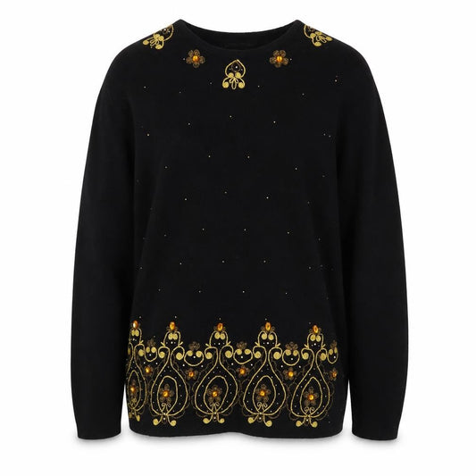 Karen Scott Women's Black Embellished Silk Blend Jumper L