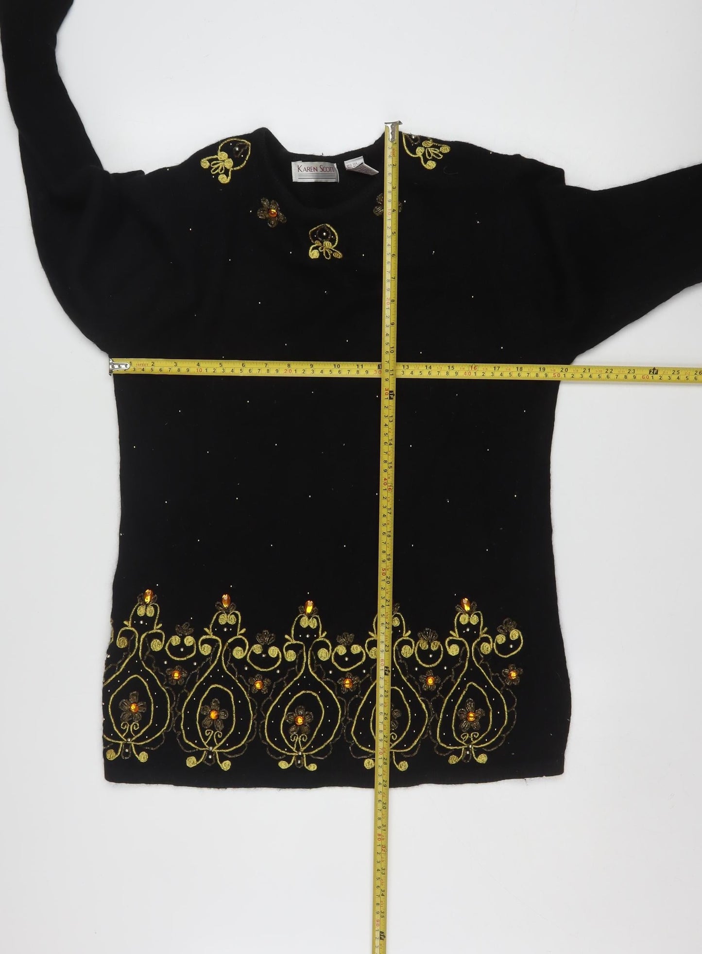 Karen Scott Women's Black Embellished Silk Blend Jumper L