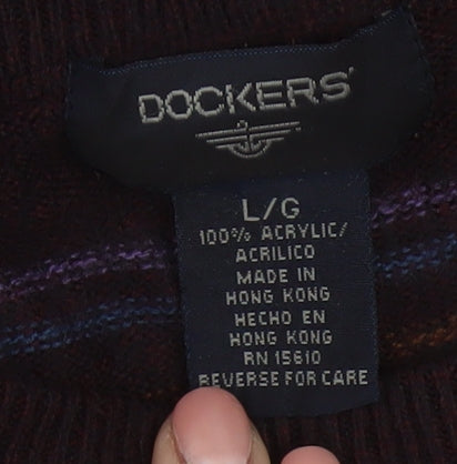 Dockers Men's Multicoloured Striped Acrylic Pullover Jumper L
