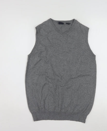 Tag Women Grey Knit V-Neck Sleeveless Vest Jumper XL Cotton Blend