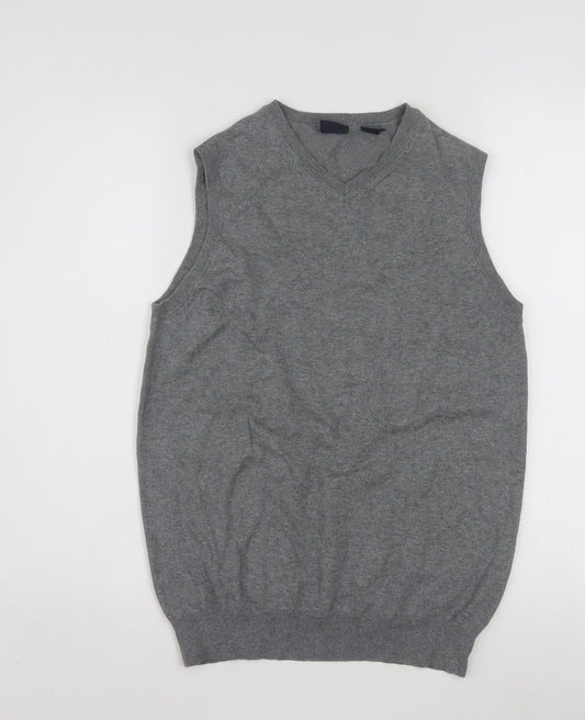 Tag Women Grey Knit V-Neck Sleeveless Vest Jumper XL Cotton Blend