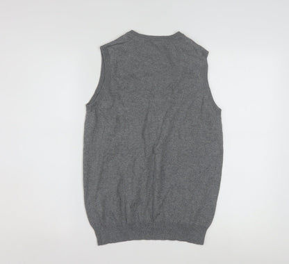 Tag Women Grey Knit V-Neck Sleeveless Vest Jumper XL Cotton Blend