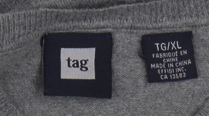 Tag Women Grey Knit V-Neck Sleeveless Vest Jumper XL Cotton Blend