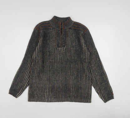 Point Zero Men’s Grey Stripe 1/4 Zip Knit Jumper Size L
