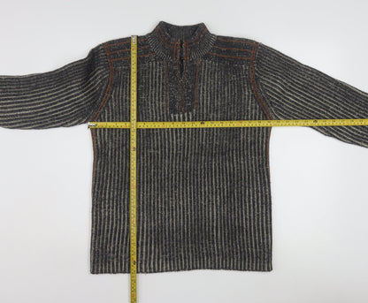 Point Zero Men’s Grey Stripe 1/4 Zip Knit Jumper Size L