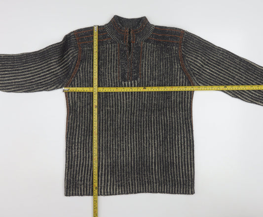 Point Zero Men’s Grey Stripe 1/4 Zip Knit Jumper Size L