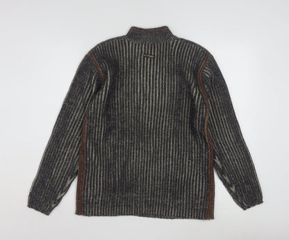 Point Zero Men’s Grey Stripe 1/4 Zip Knit Jumper Size L
