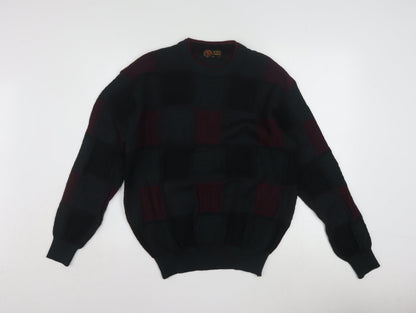 Rosso Cavalli Men's Black Checked Wool Pullover Jumper L Classic Fit