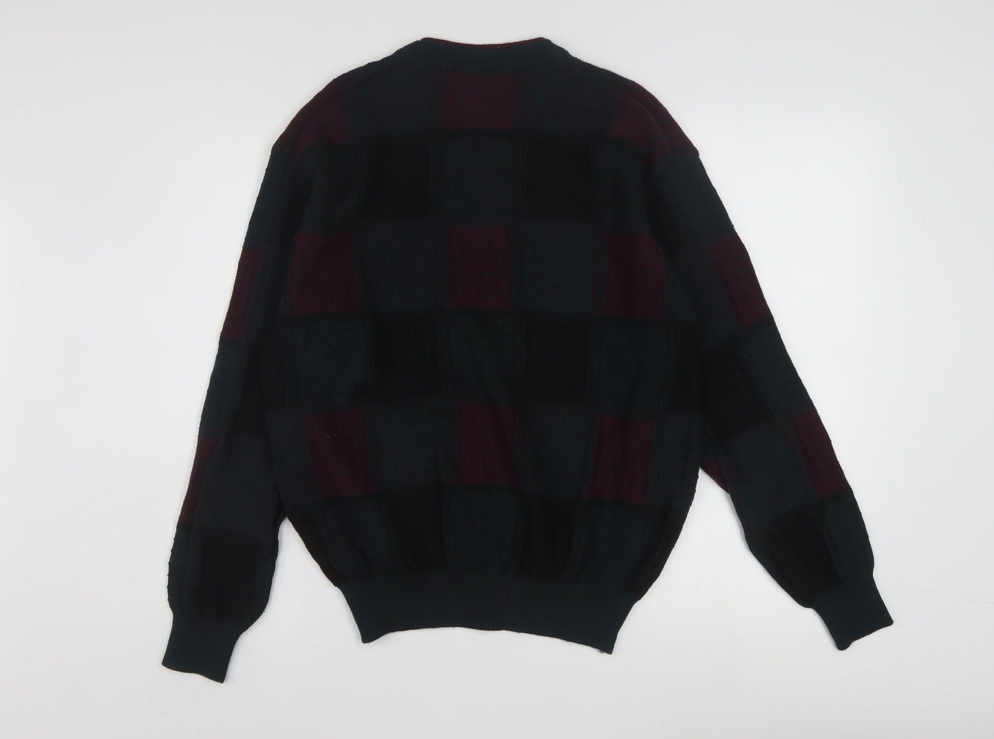Rosso Cavalli Men's Black Checked Wool Pullover Jumper L Classic Fit