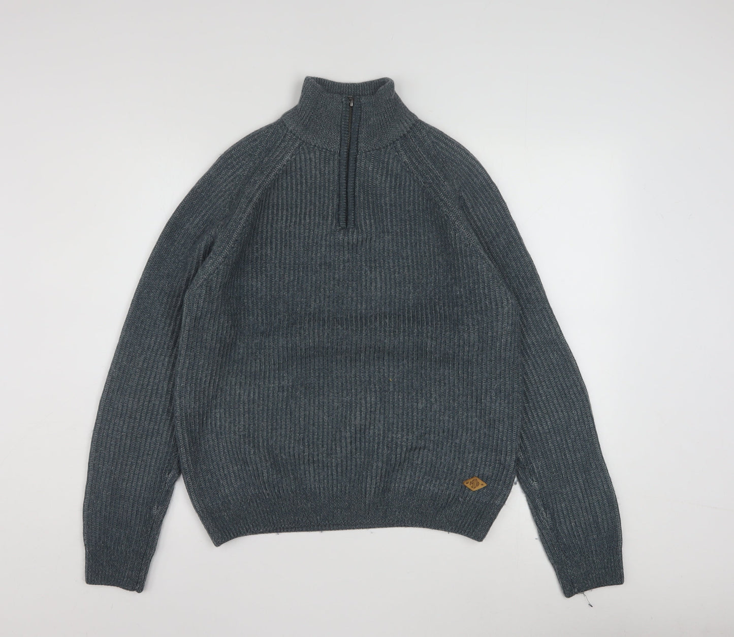 Lee Cooper Men’s Grey Wool Blend 1/4 Zip High Neck Jumper L