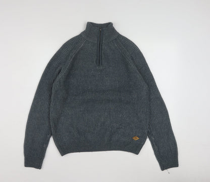 Lee Cooper Men’s Grey Wool Blend 1/4 Zip High Neck Jumper L