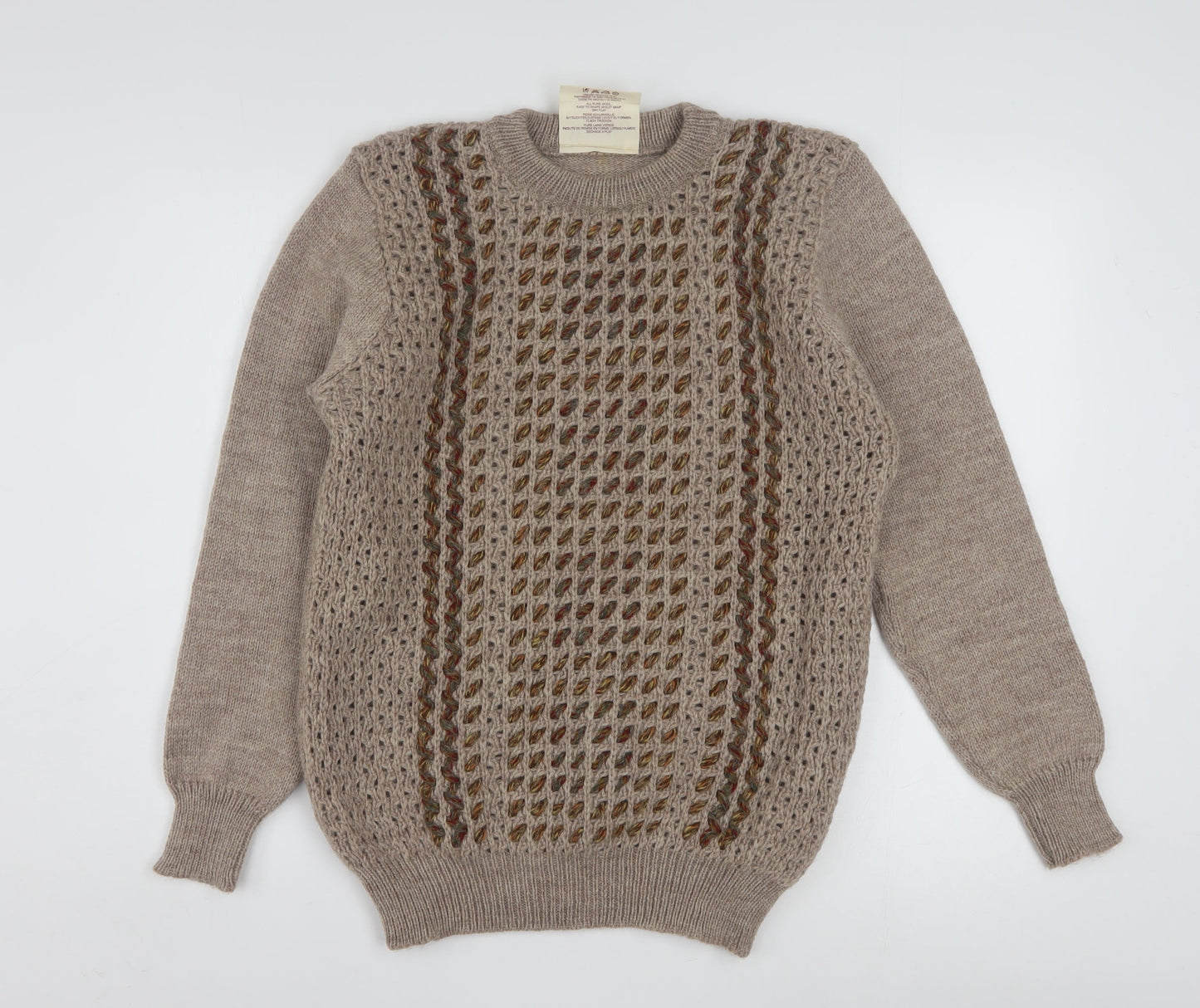 Welsh Country Knitwear Men’s Beige Wool Cable Knit Jumper M