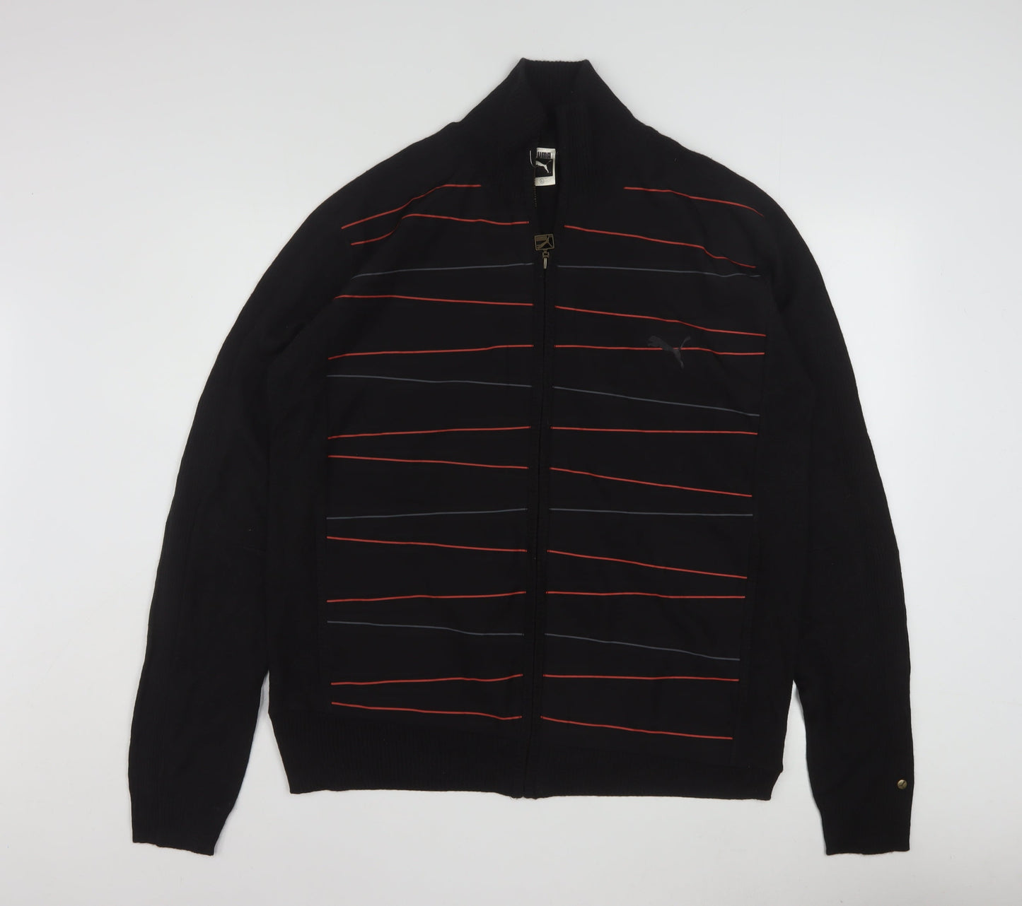 Puma Men's Black XL Full Zip Wool Blend Striped Jumper