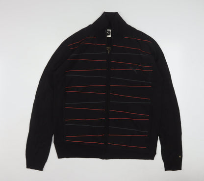 Puma Men's Black XL Full Zip Wool Blend Striped Jumper