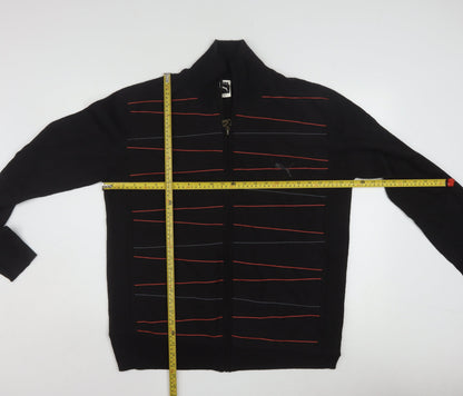 Puma Men's Black XL Full Zip Wool Blend Striped Jumper