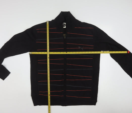 Puma Men's Black XL Full Zip Wool Blend Striped Jumper