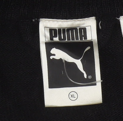 Puma Men's Black XL Full Zip Wool Blend Striped Jumper