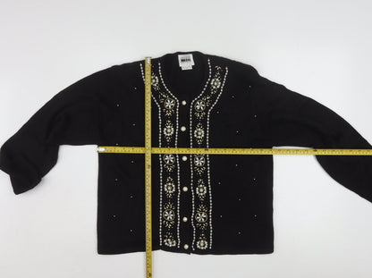 Leslie Fay Womens Black Beaded Petite Cardigan Size M