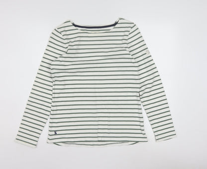 Joules Women White Striped Long Sleeve Boat Neck Cotton T-Shirt Size 10
