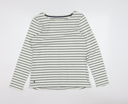 Joules Women White Striped Long Sleeve Boat Neck Cotton T-Shirt Size 10