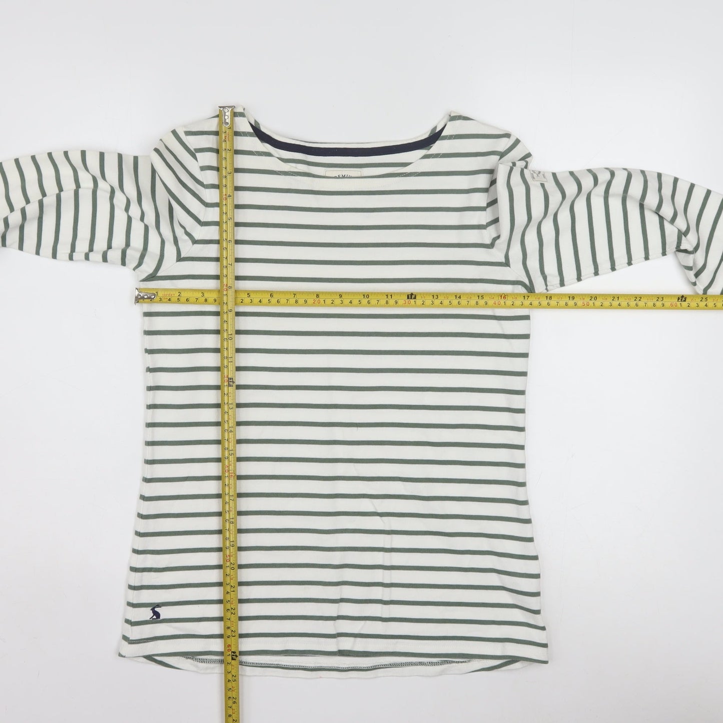 Joules Women White Striped Long Sleeve Boat Neck Cotton T-Shirt Size 10